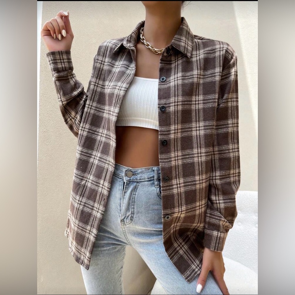 Plaid Brown Women's Shirt - Picture 3 of 4